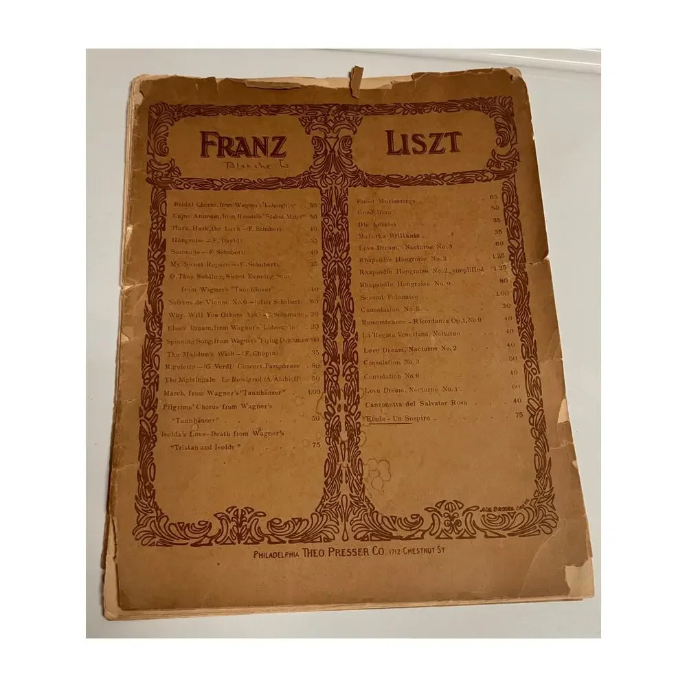 FRANZ‎ LISZT Sheet Music Book Theo Presser Publishing Vintage Wedding